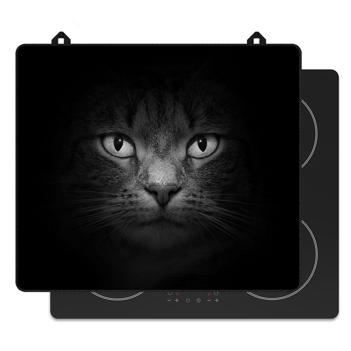 Inductie beschermer kat voor op de inductie kookplaat, vooraanzicht